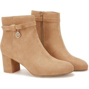 Women’s Light Brown Vintage Chunky Block Low Heel Boots Tie Knot Zipper Booties